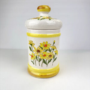 Vtg 1978 Sears Roebuck & Co. Cookie Jar Yellow Daisies Ceramic Canister Lid 10"